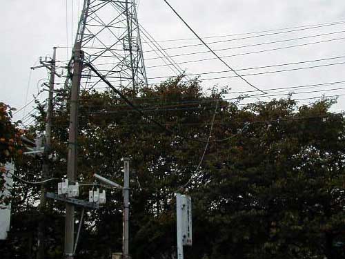 低圧開閉器の付いた低い電柱
